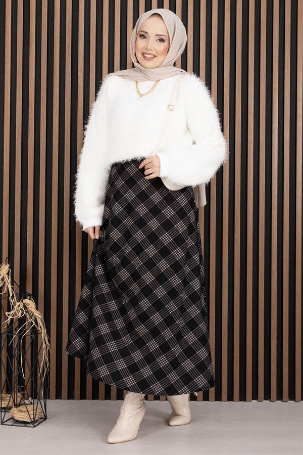 Classic Plaid Pattern Scuba Skirt Black
