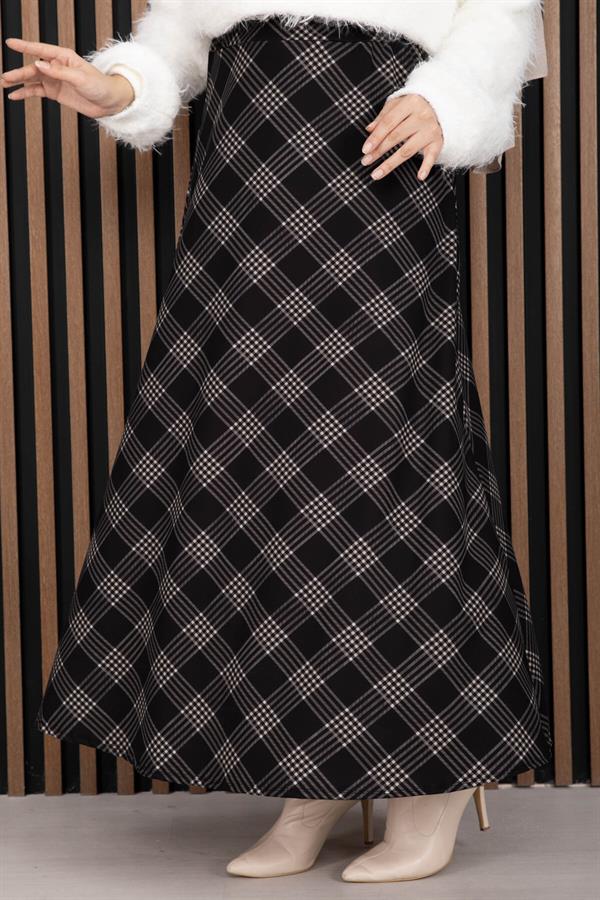 Classic Plaid Pattern Scuba Skirt Black