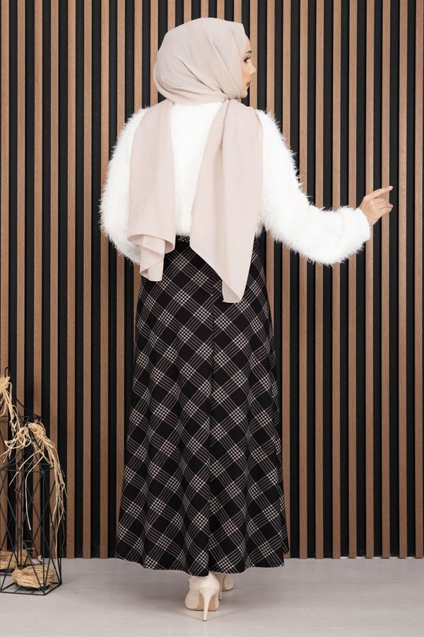Classic Plaid Pattern Scuba Skirt Black