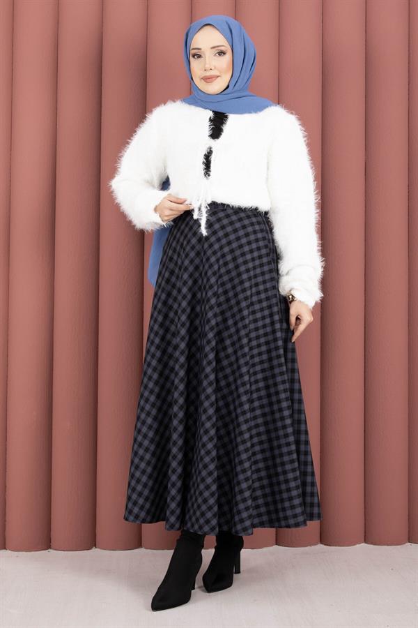 Classic Gingham Pattern Skirt Indigo