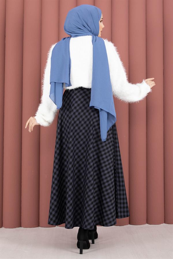 Classic Gingham Pattern Skirt Indigo