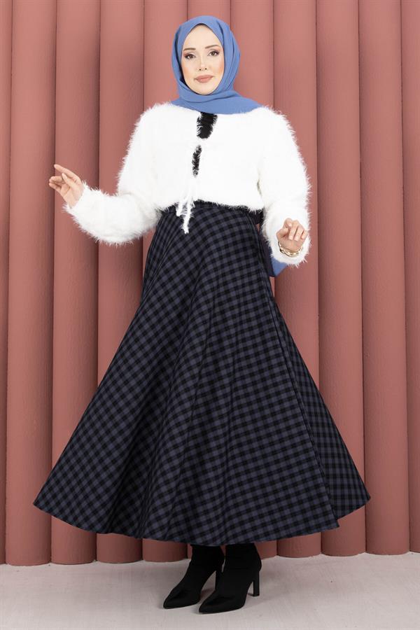 Classic Gingham Pattern Skirt Indigo