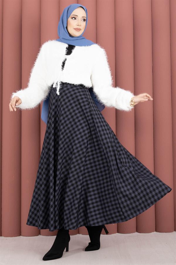 Classic Gingham Pattern Skirt Indigo