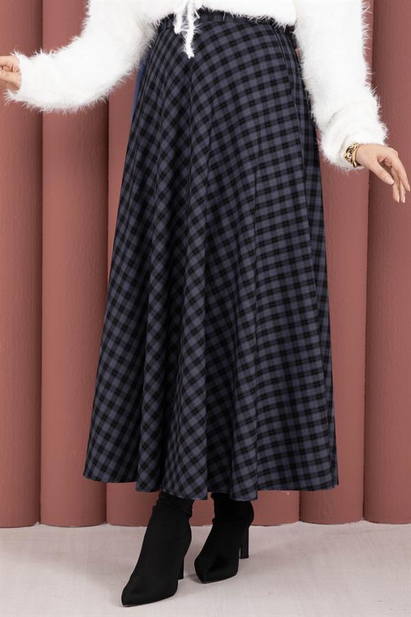 Classic Gingham Pattern Skirt Indigo