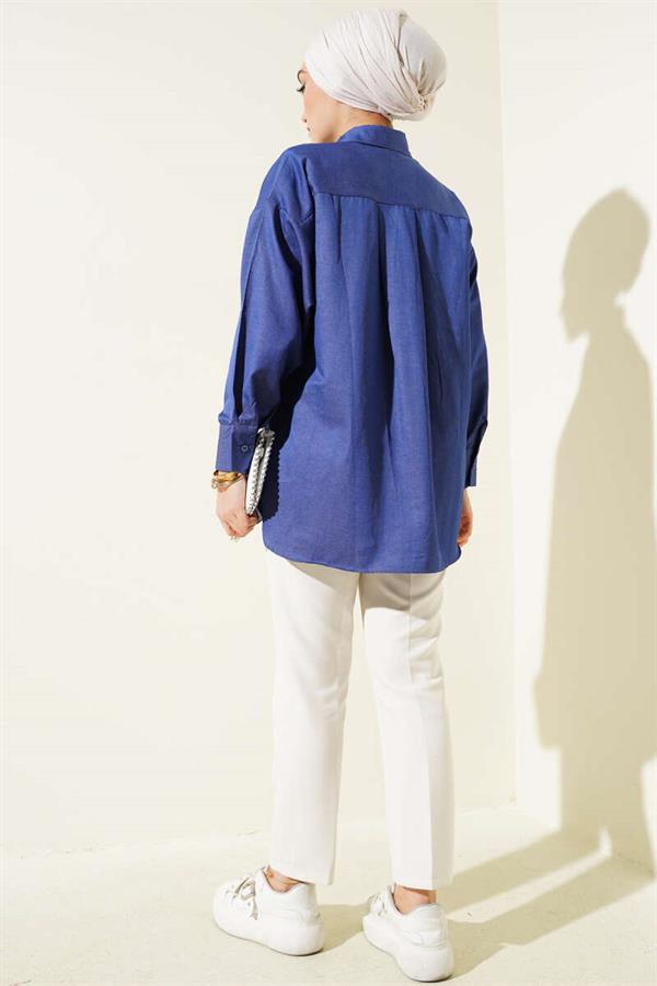 Classic Collar Pocket Shirt Navy Blue
