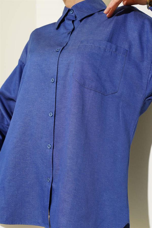 Classic Collar Pocket Shirt Navy Blue