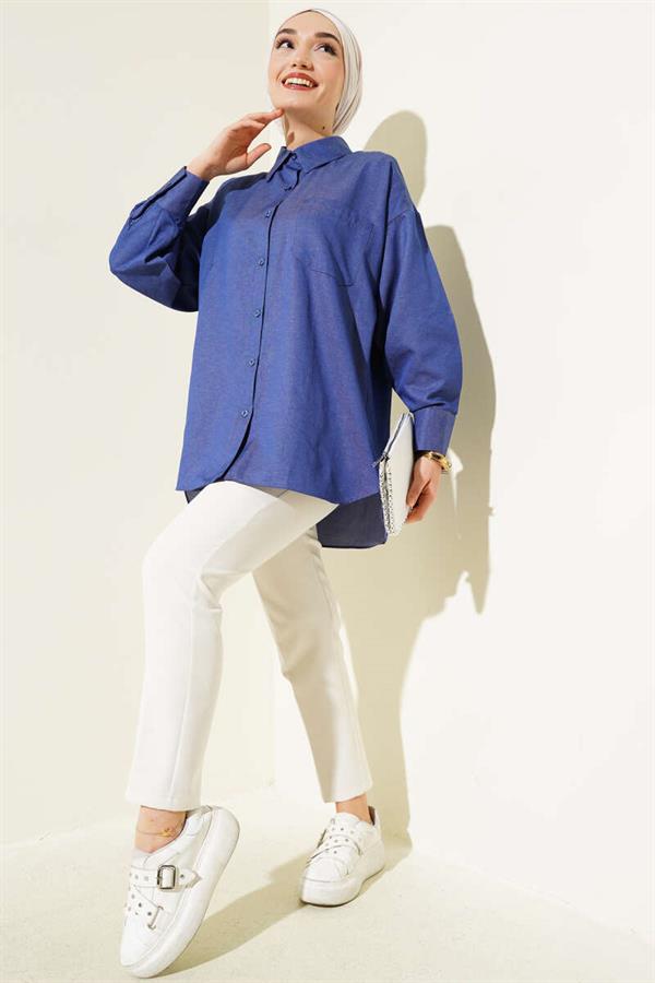 Classic Collar Pocket Shirt Navy Blue
