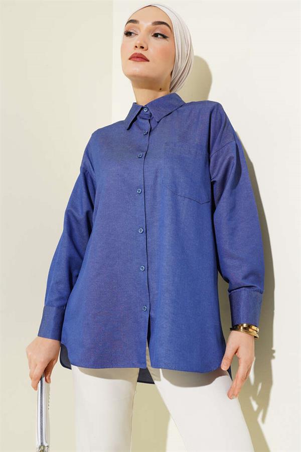 Classic Collar Pocket Shirt Navy Blue