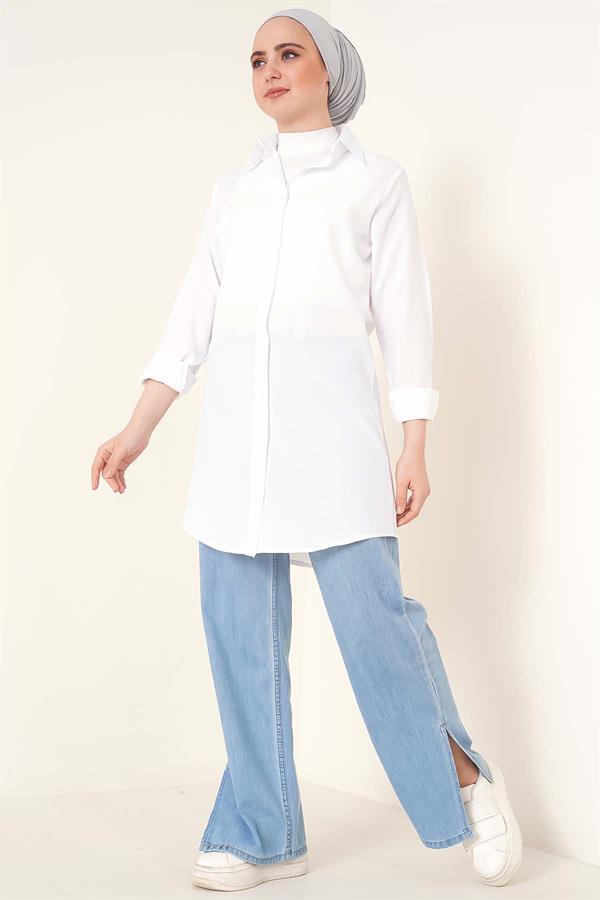 Classic Collar Oval Cut White Shirt