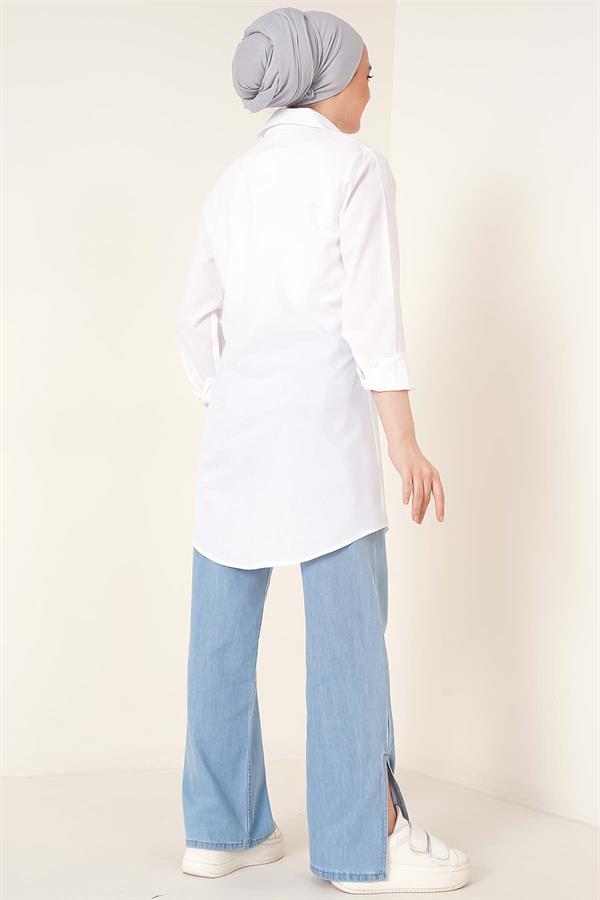 Classic Collar Oval Cut White Shirt