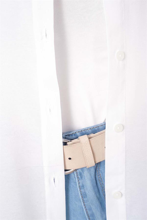 Classic Collar Oval Cut White Shirt