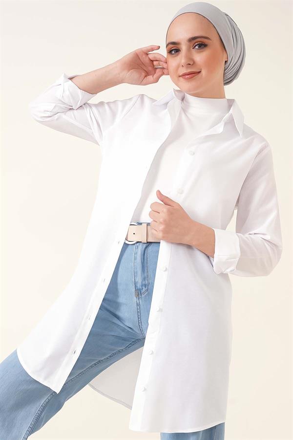 Classic Collar Oval Cut White Shirt