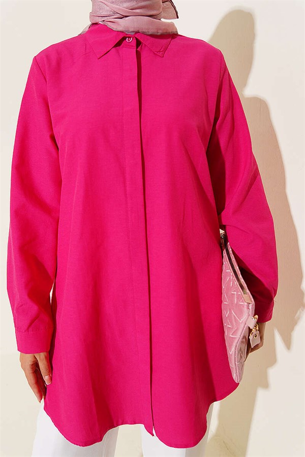 Classic Collar Oval Cut Fuchsia Shirt