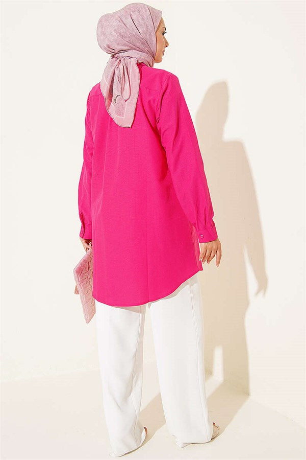 Classic Collar Oval Cut Fuchsia Shirt