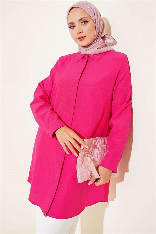 Classic Collar Oval Cut Fuchsia Shirt