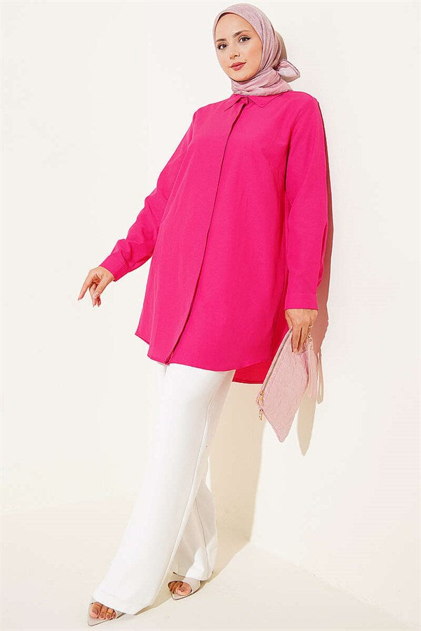 Classic Collar Oval Cut Fuchsia Shirt