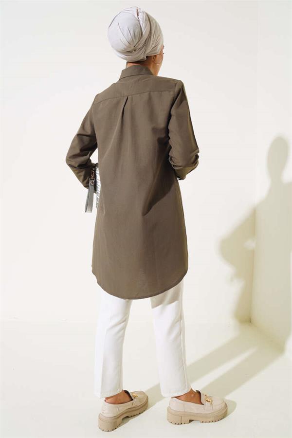  Classic Collar Oval Cut Khaki Shirt