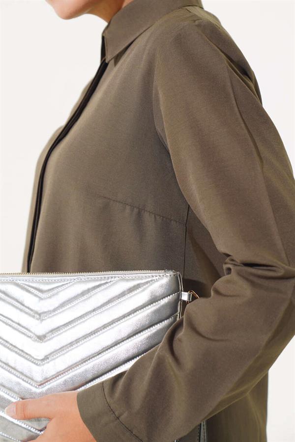  Classic Collar Oval Cut Khaki Shirt
