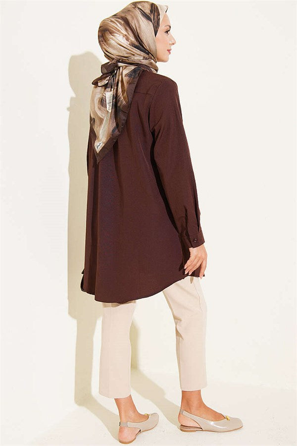 Classic Collar Oval Cut Brown Shirt