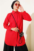 Classic Collar Oval Cut Red Shirt