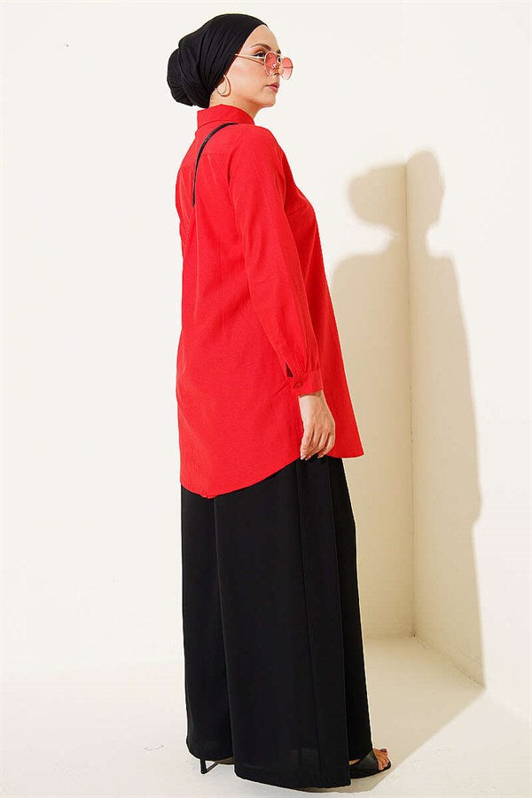 Classic Collar Oval Cut Red Shirt