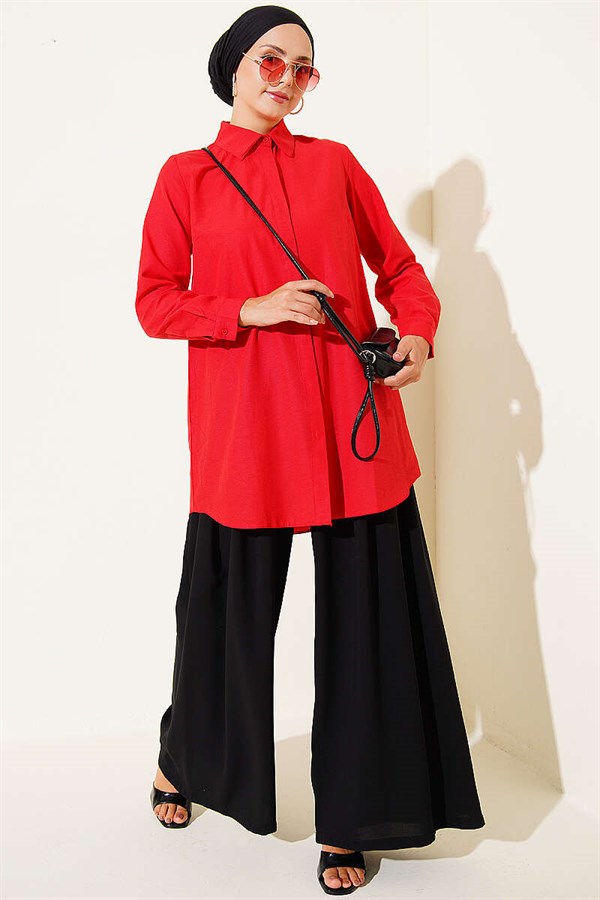 Classic Collar Oval Cut Red Shirt