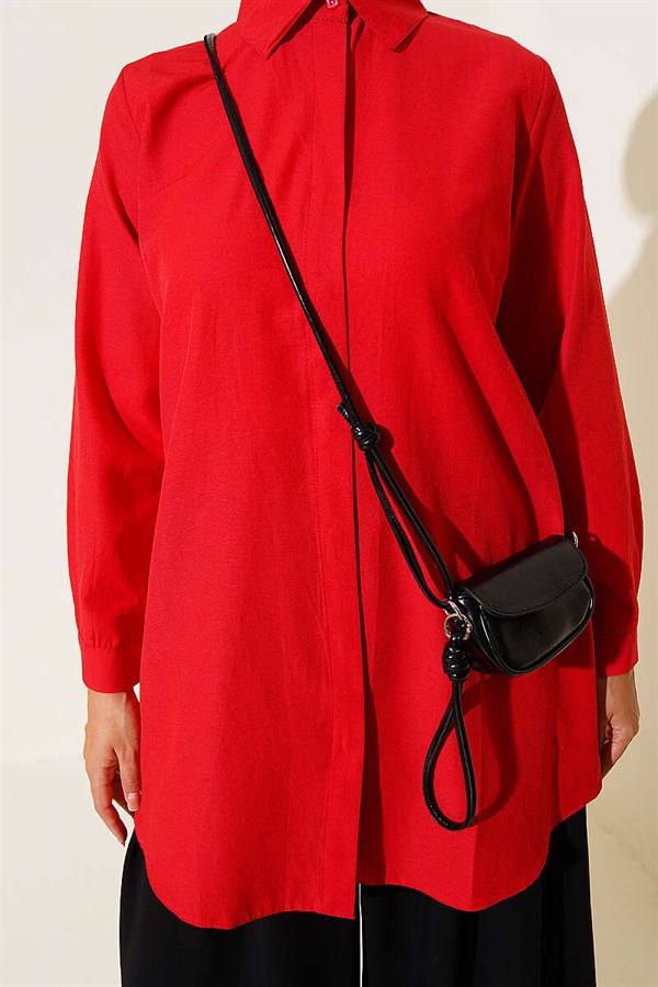 Classic Collar Oval Cut Red Shirt