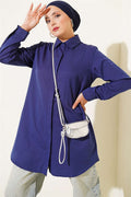 Classic Collar Oval Cut Navy Shirt