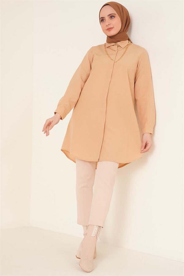 Classic Collar Oval Cut Latte Shirt