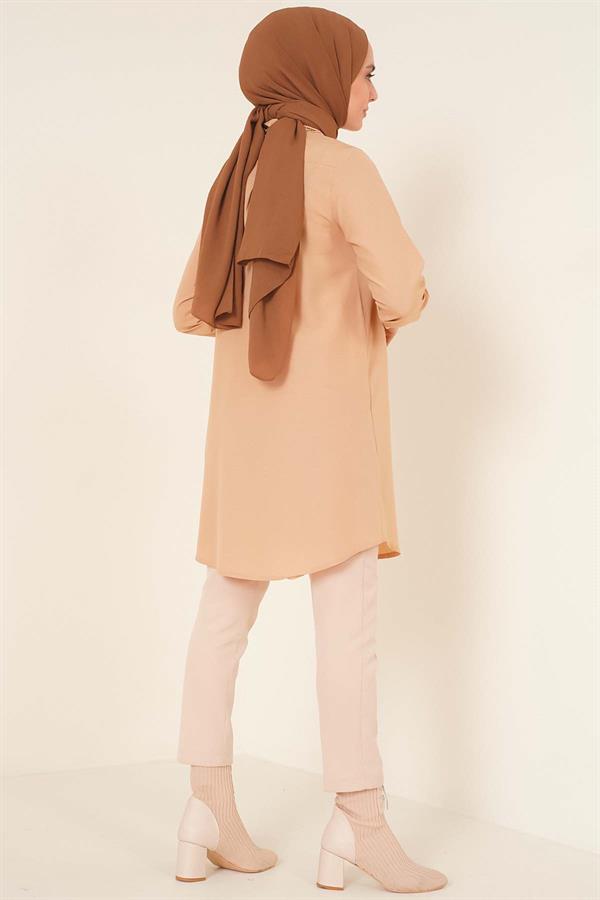 Classic Collar Oval Cut Latte Shirt