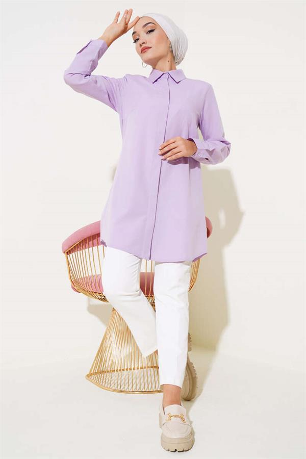 Classic Collar Oval Cut Lilac Shirt