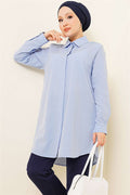 Classic Collar Oval Cut Blue Shirt