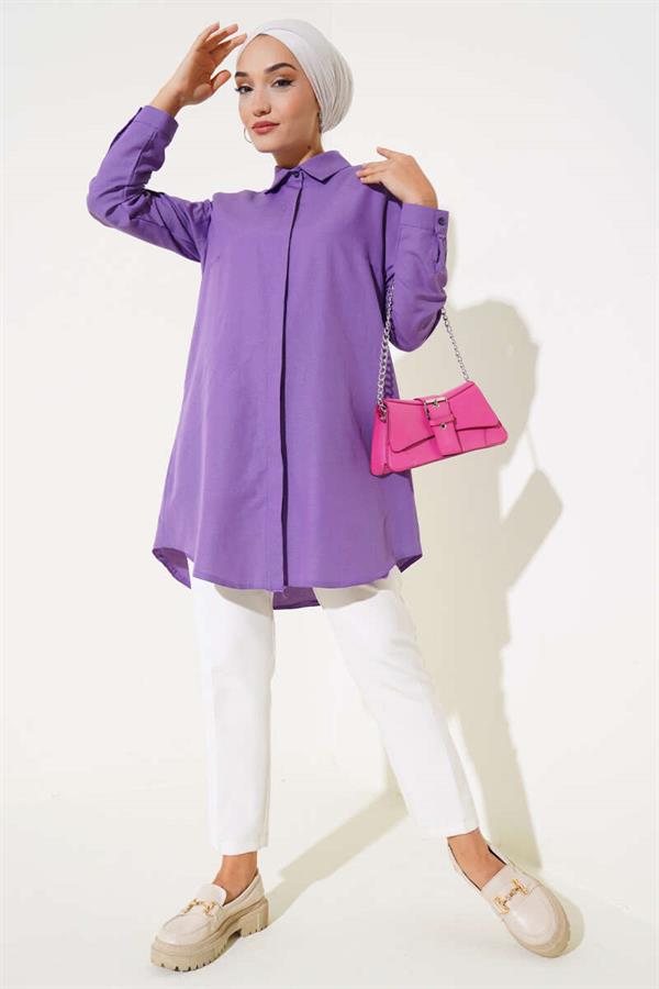 Classic Collar Oval Cut Violet Shirt
