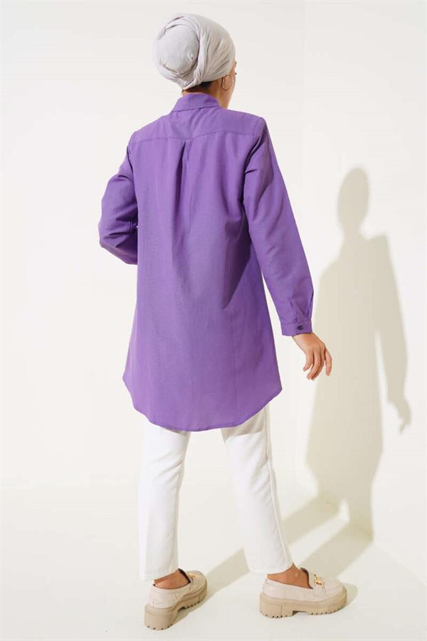 Classic Collar Oval Cut Violet Shirt