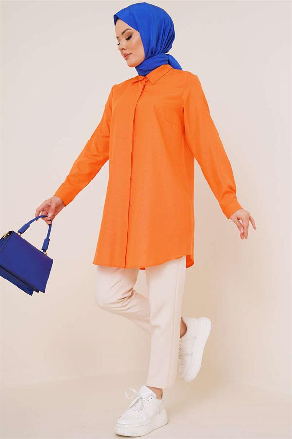 Classic Collar Oval Cut Orange Shirt
