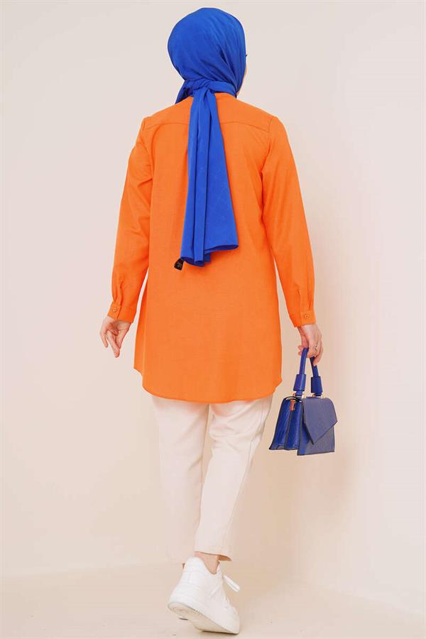 Classic Collar Oval Cut Orange Shirt