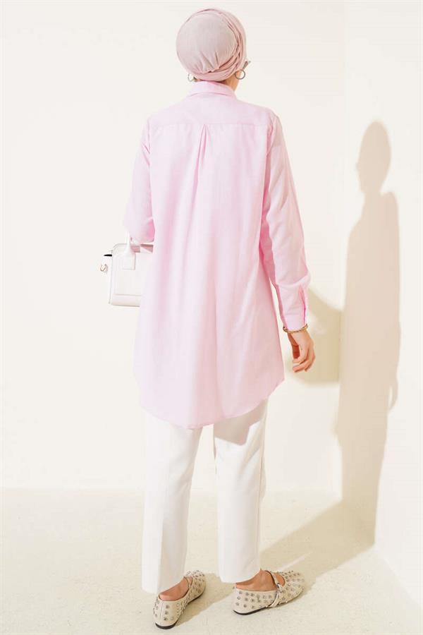 Classic Collar Oval Cut Pink Shirt
