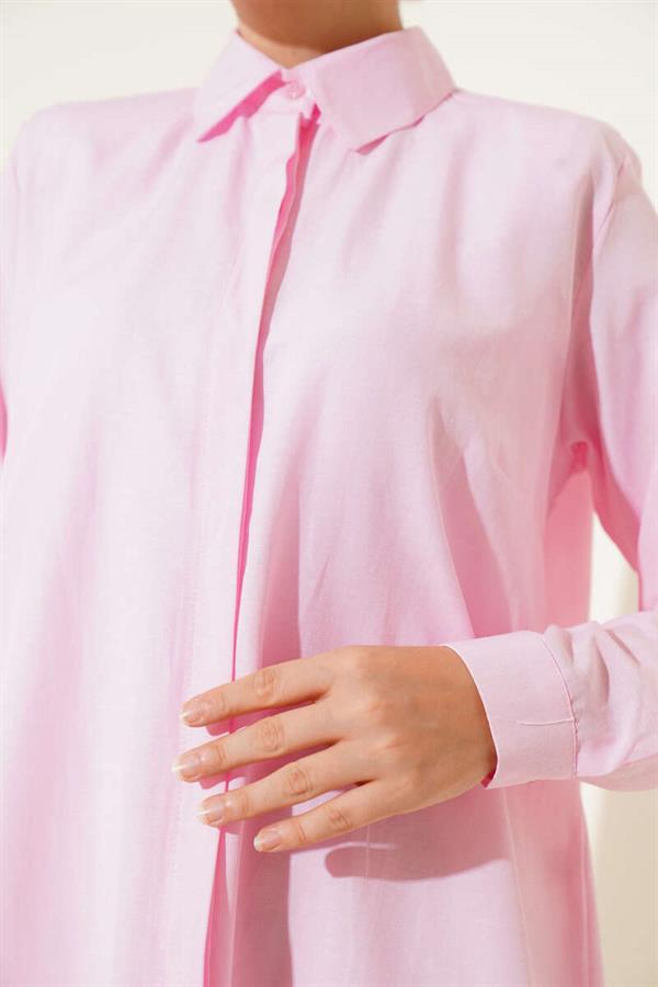 Classic Collar Oval Cut Pink Shirt