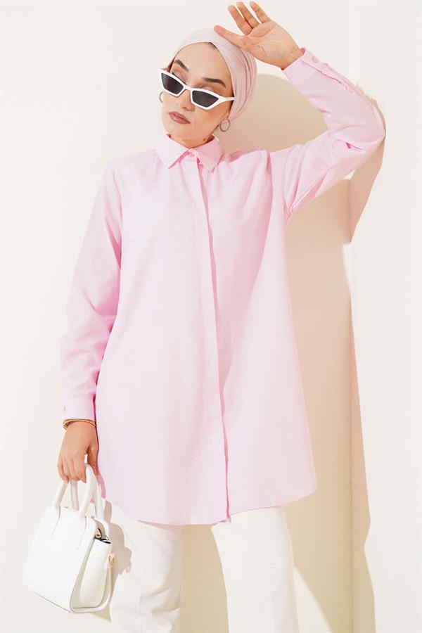 Classic Collar Oval Cut Pink Shirt