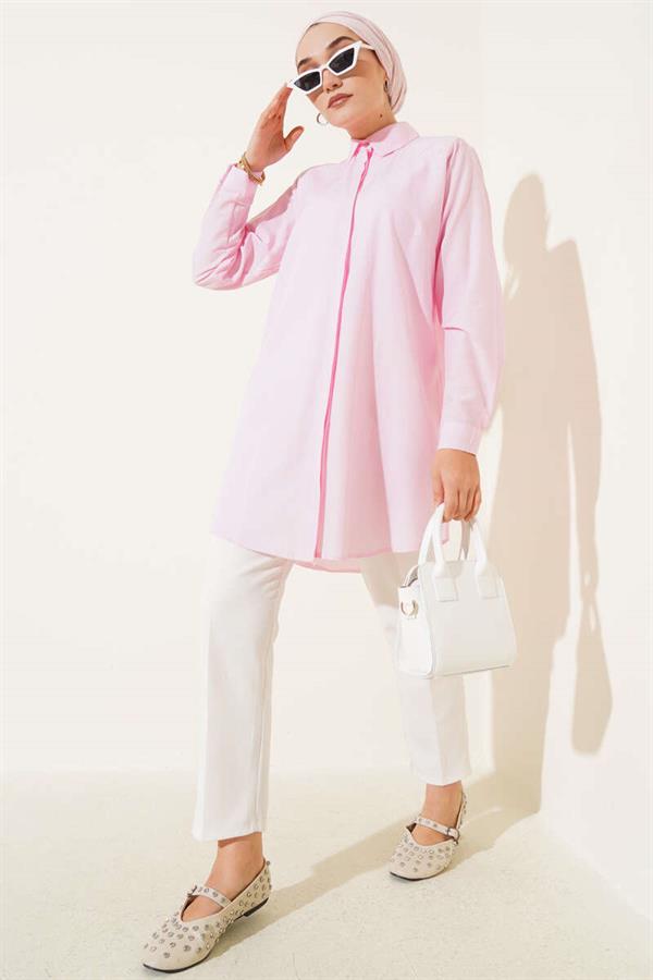 Classic Collar Oval Cut Pink Shirt