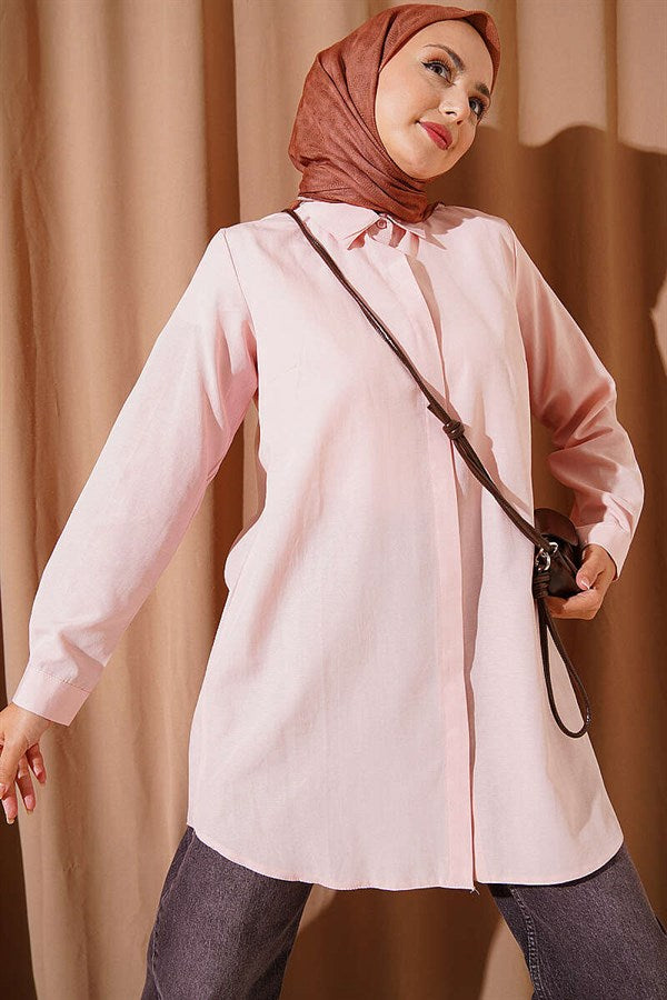 Classic Collar Oval Cut Powder Pink Shirt