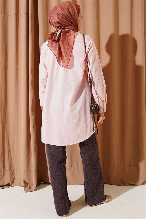 Classic Collar Oval Cut Powder Pink Shirt