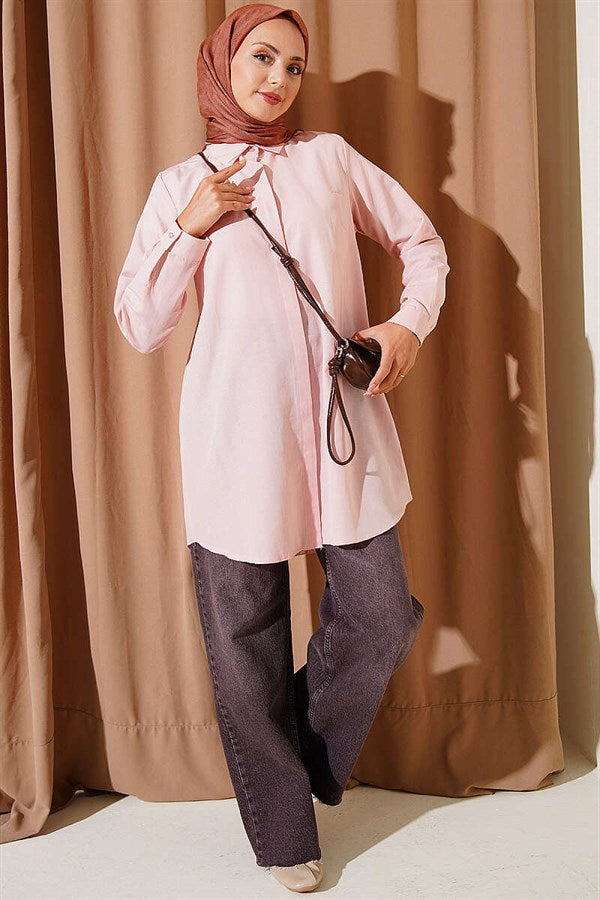 Classic Collar Oval Cut Powder Pink Shirt
