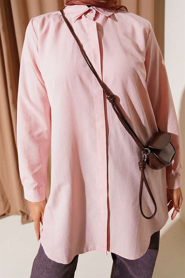 Classic Collar Oval Cut Powder Pink Shirt