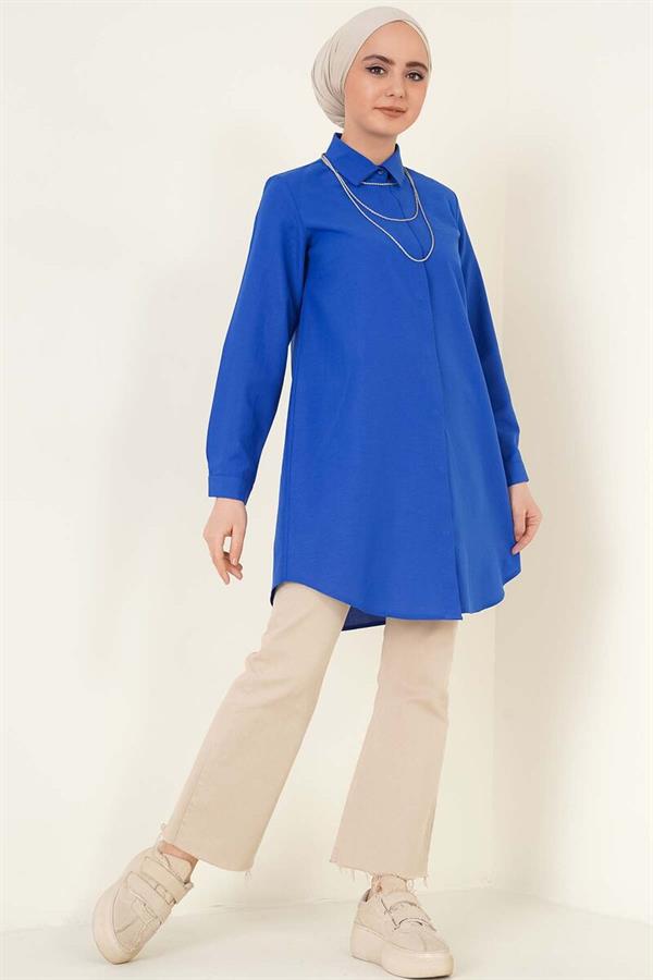 Classic Collar Oval Cut Saxe Shirt