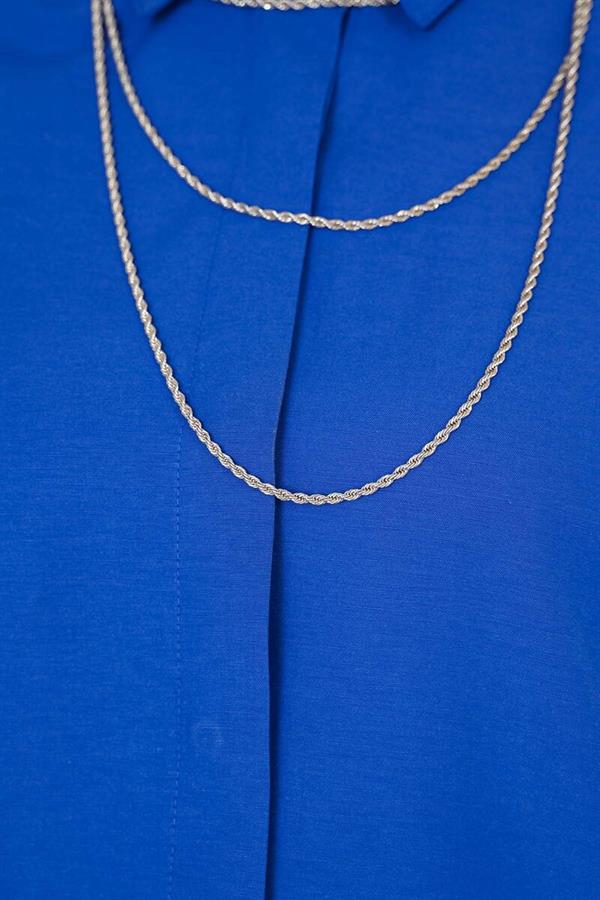 Classic Collar Oval Cut Saxe Shirt