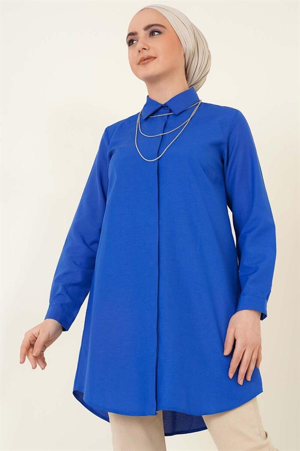Classic Collar Oval Cut Saxe Shirt