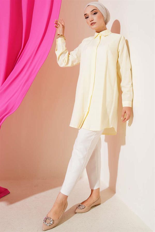 Classic Collar Oval Cut Yellow Shirt