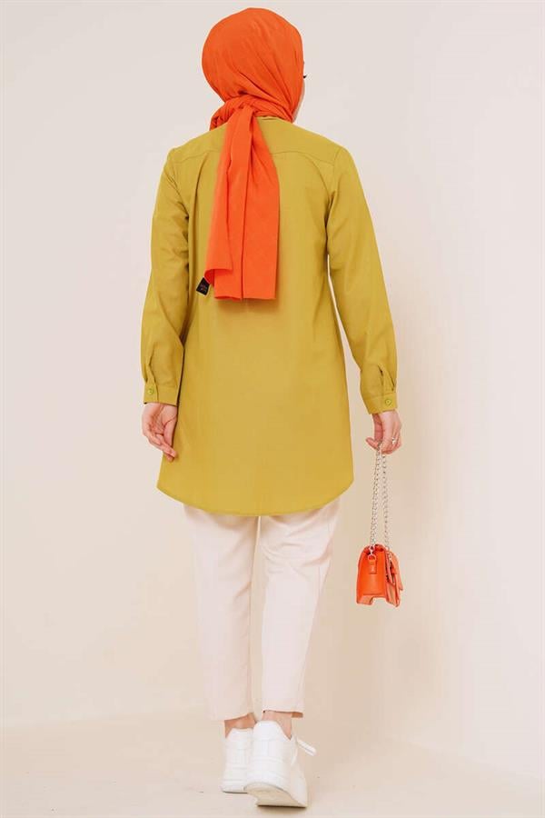 Classic Collar Oval Cut Oil Green Shirt
