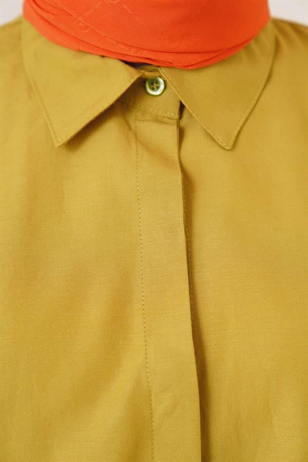 Classic Collar Oval Cut Oil Green Shirt